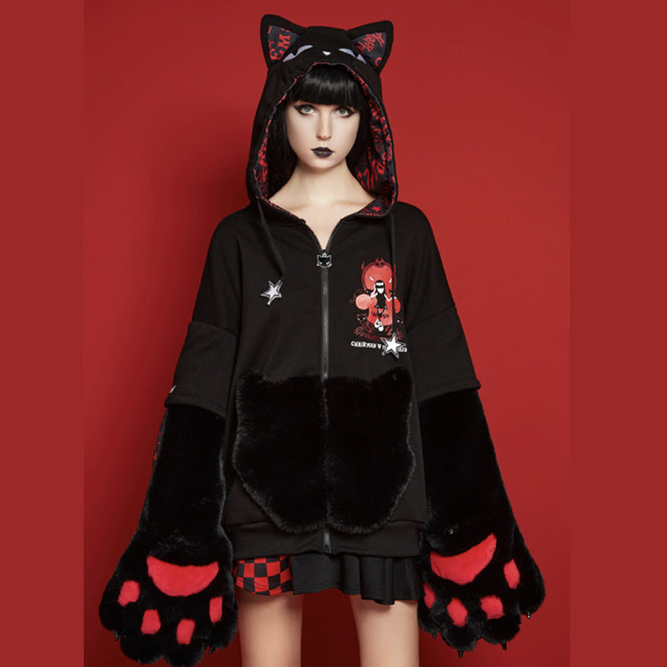 Chairman of The Bored Cat Zip Up Hoodie with Furry Paw Gloves