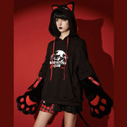 Bad Kitten Club Cat Pullover Hoodie with Furry Paw Gloves